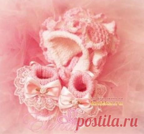 Шапочка и пинетки спицами, Вязание для детей