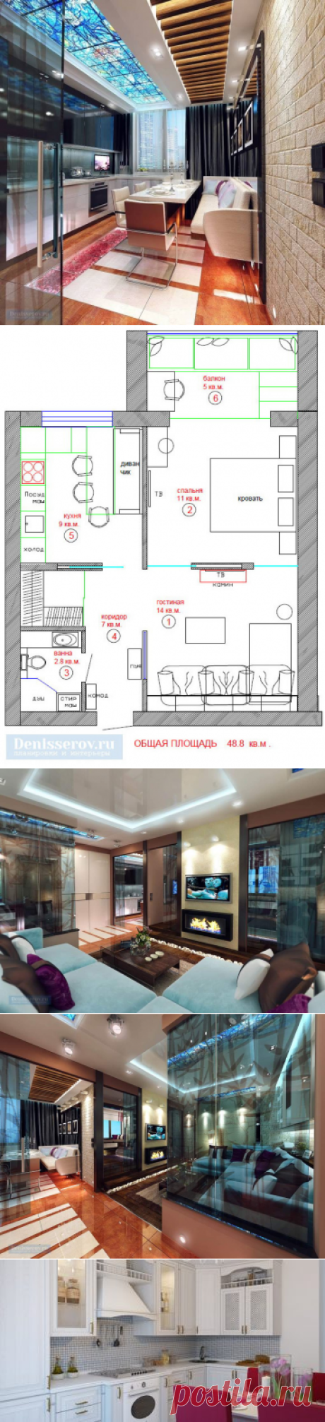 Дизайн однокомнатной квартиры площадью 48 м2 | RoomIdea