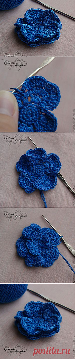 Объемный вязаный цветок крючком МК - Ярмарка Мастеров - ручная работа, handmade