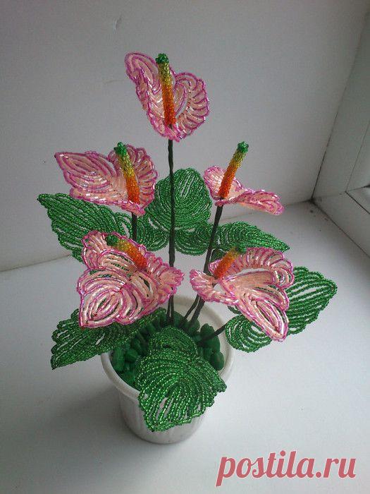 Антуриум из бисера. Подробный МК.