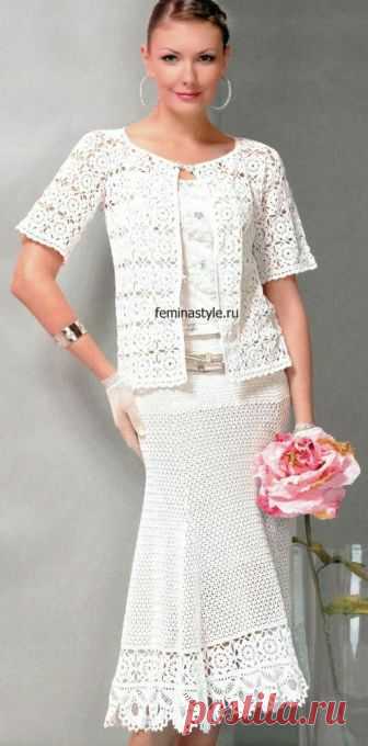 Irish crochet &: Белый костюм из ЖМ 559