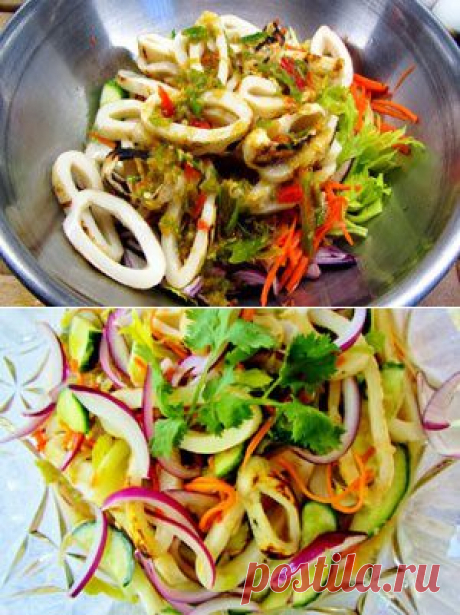 Теплый салат с кальмарами / Салаты из морепродуктов / TVCook: пошаговые рецепты с фото