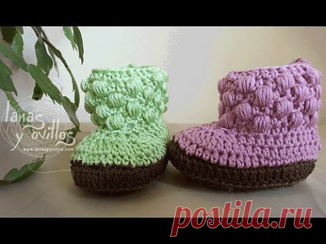 ▶Детские сапожки  0-3 месяца Tutorial Botas Bebe Crochet. Baby booties (english sub) - YouTube