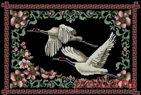 Вышивка крестом журавли. Вышивка на черной канве схемы |
