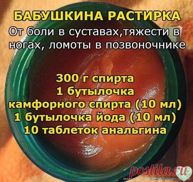 БАБУШКИНА РАСТИРКА
Моя бабушка в 82 года понятия не имела, что такое боли в суставах, тяжесть в ногах, ломота в позвоночнике. А причиной этому всему ее чудодейственная растирка. Воистину, лучшего средства я еще на себе не испытывала.
Заболела как-то шея, да так, что даже сидеть долго не могла, и бабушка предложила мне свою чудо-растирку. Не поверите, через два дня я почувствовала такое облегчение, как будто мешок камней с плеч свалился. А через четыре дня вообще забыла, что когда-то шея болела.