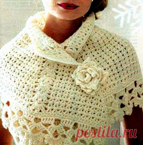 Белая пелерина крючком. Схема вязания