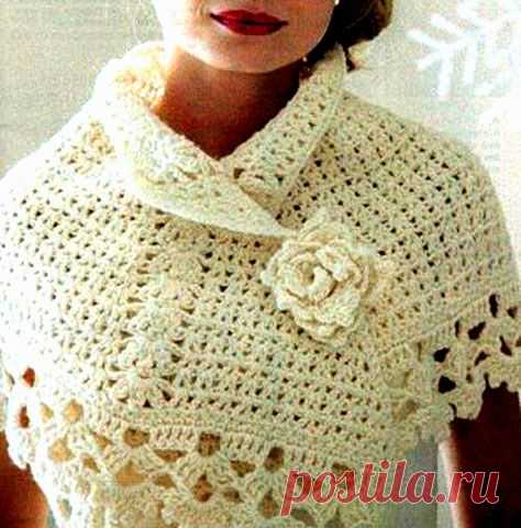 Белая пелерина крючком. Схема вязания