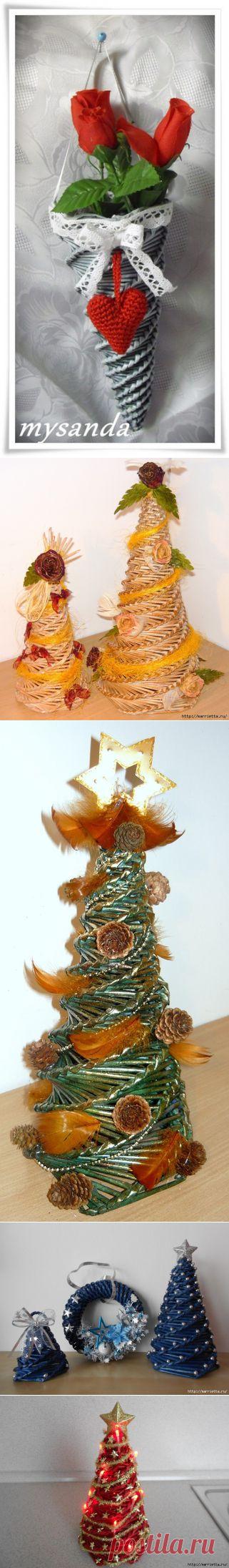 Плетение из газет. ЕЛОЧКИ. Идеи и мастер-класс.