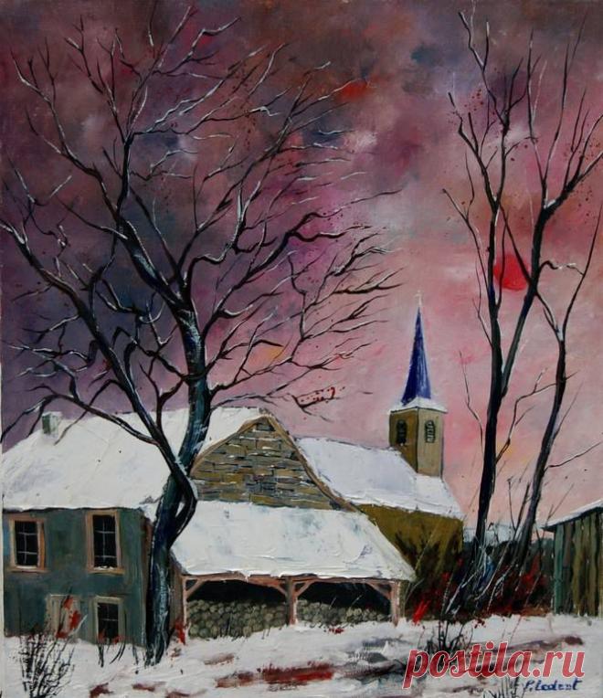 Saatchi Art Исполнитель: Pol Ledent; Нефть 2013 Живопись "снег в Севри"