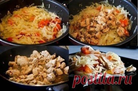 Как приготовить тушеная капуста с томатами и с курицей. - рецепт, ингридиенты и фотографии