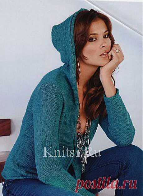 Бирюзовый жакет с капюшоном. Вязание для женщин / Жакеты / Спицами