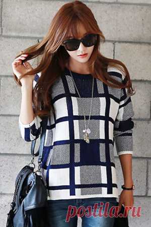 Jual Grid Sweater &#40;BLUE&#41; - 8632 - Capture de la Mode | Tokopedia