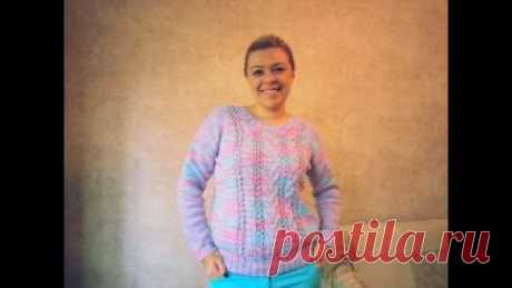 Летний вязаный пуловер со жгутами и ажурными полосками. Спицы. МК. Очень простой! В этом мастер-классе покажу вам сам свитер, дам схемы и размеры. Очень простой в исполнении. Начинающие мастера, вы сможете его связать! Пряжа в России http:...