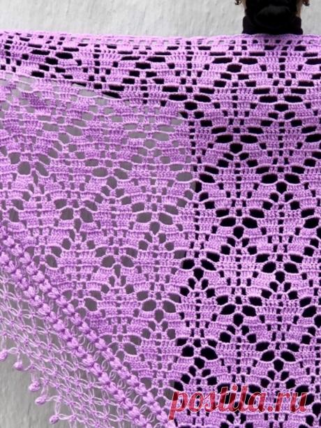 Красивая шаль крючком. Новый узор для шали крючком