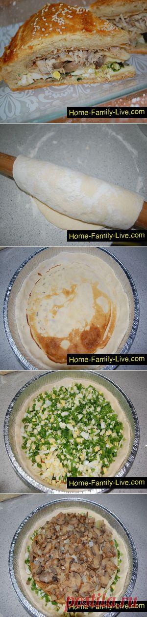 Курник с курицей и грибами - Кулинарные рецепты