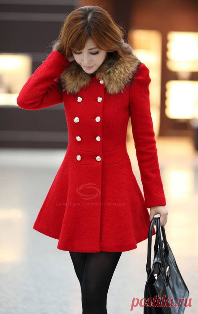 Slim Fit шею двубортные пальто для женщин (без искусственной меховой воротник) (гиацинт, S) | Sammydress.com, 676 руб.