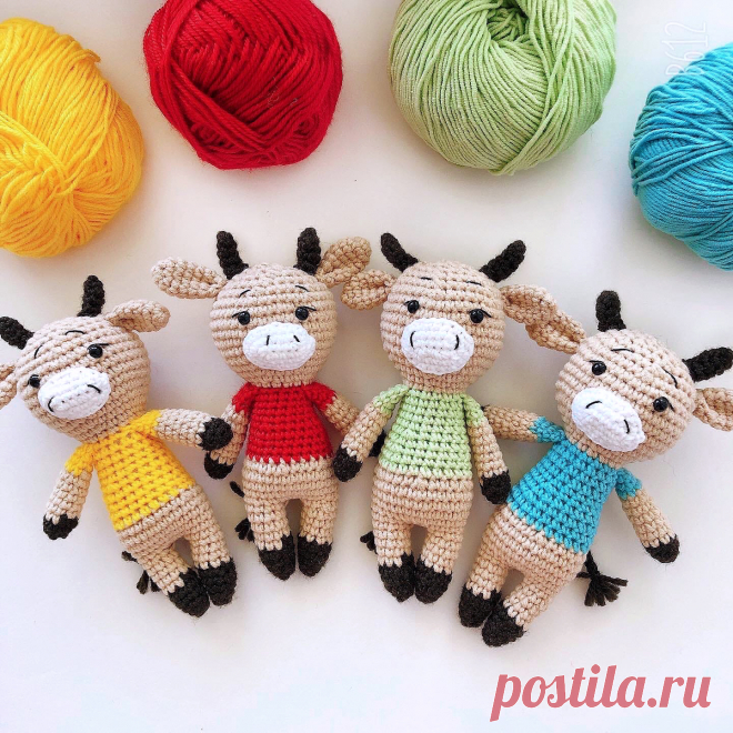 PDF Бычок крючком. FREE crochet pattern; Аmigurumi animal patterns. Амигуруми схемы и описания на русском. Вязаные игрушки и поделки своими руками #amimore - корова, коровка, телёнок, бык, бычок.