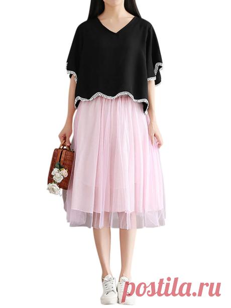 Women Flare Sleeve Top Loose Cotton Linen Casual Cute Black Tops - US$21.99