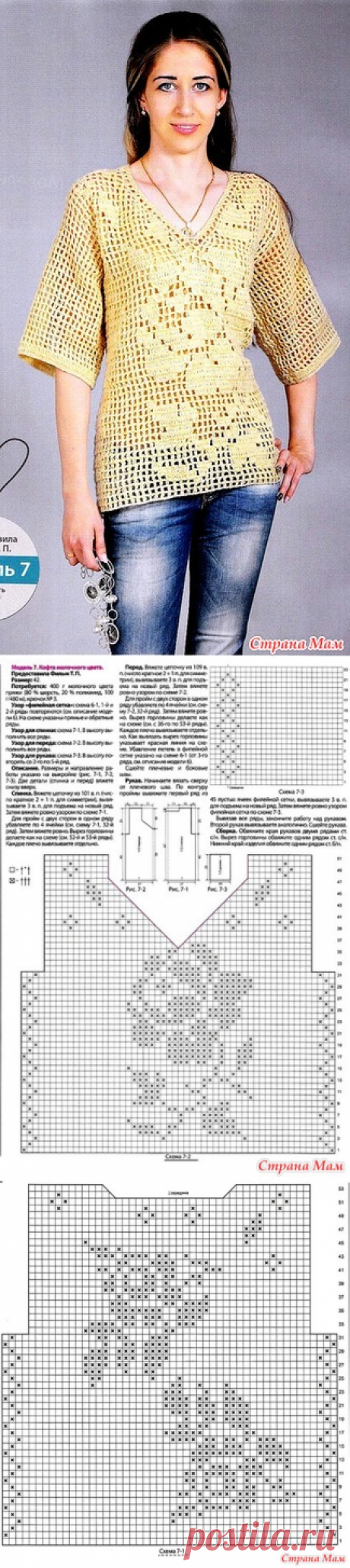 Желтые розы. Ажурный пуловер в технике филе - Все в ажуре... (вязание крючком) - Страна Мам