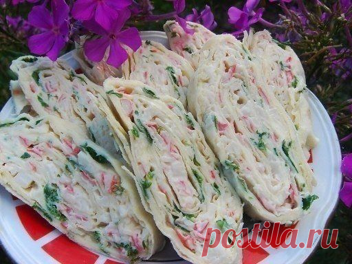 Рулет из лаваша с сыром и крабовыми палочками | Банк кулинарных рецептов