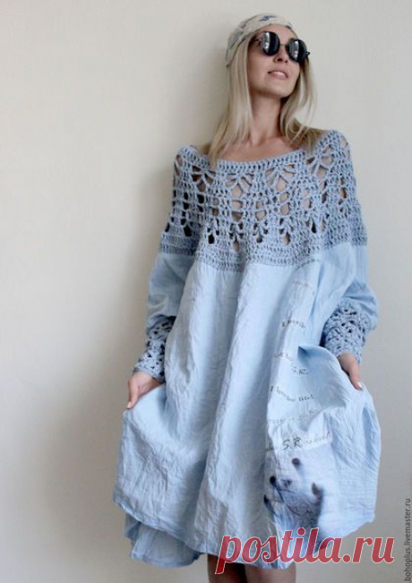 Платья ручной работы. Платье из тонкого льна &quot;Стефания&quot;. Boho love. Ярмарка Мастеров. Бохо, льняное платье, небесно-голубой