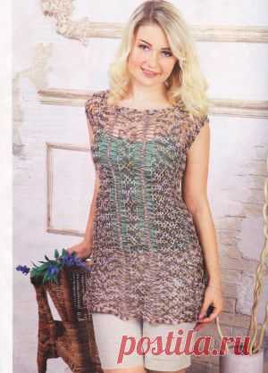 Туника из меланжевой пряжи (вязание крючком, на вилке)