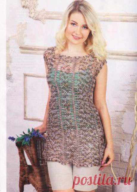 Туника из меланжевой пряжи (вязание крючком, на вилке)
