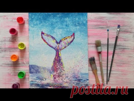 Яркая картина гуашью! Рисуем хвост кита:)