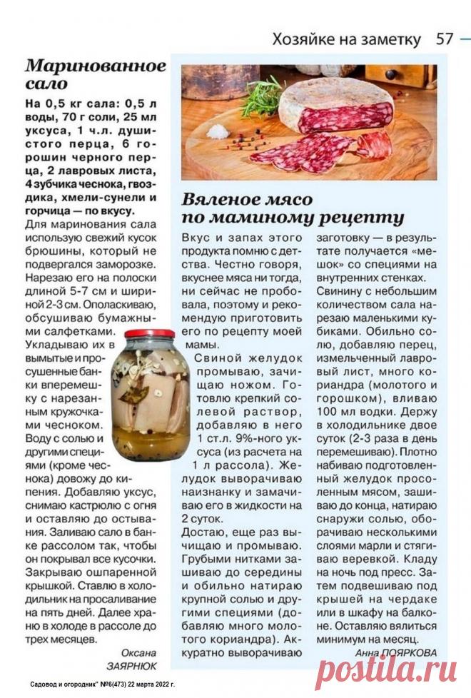 Маринованное сало. Вяленое мясо