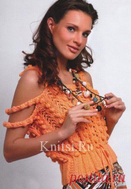 Оранжевый топ с поясом. Вязание для женщин / Топы / Спицами