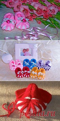 Очень миленькие пинетки, связанные спицами - Носочки и пинетки - Схемы вязания - Авторский проект Натальи Грухиной