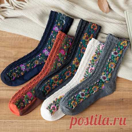Retro Floral Jacquard Socks