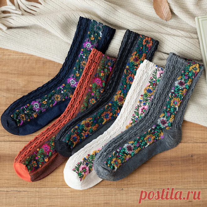 Retro Floral Jacquard Socks