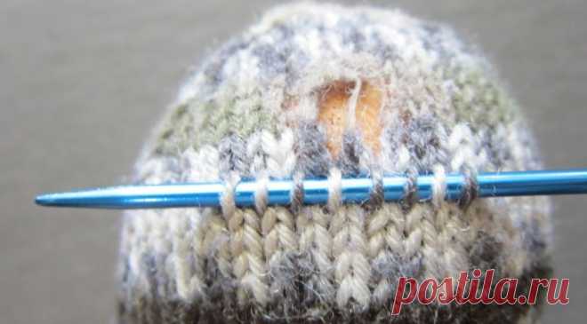 Repairing a hand-knit sock with a knit-in-place patch | Taking Time to Smell the Roses