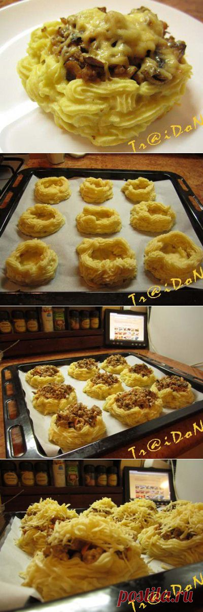 Лукошки с фаршем и грибами.