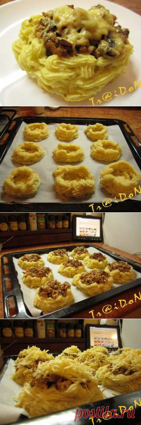 Лукошки с фаршем и грибами.
