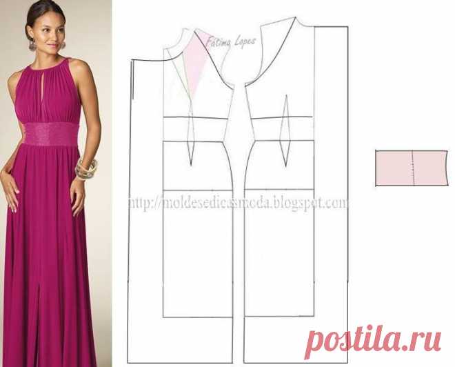 Vestido festa longo lilas molde passo a passo e informação técnica