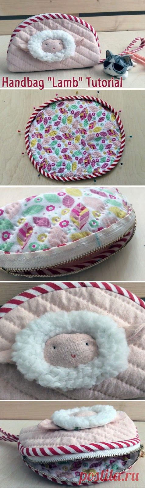 Handbag fabric with a zipper, "lamb" ~ http://www.handmadiya.com/2015/08/handbag-fabric-with-zipper-lamb.html