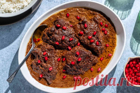 This Satisfying Chicken Stew Delivers a Punch of Pomegranate Flavor One of the most classic stews in Persian cuisine, fesenjan is tender chicken cooked in a rich sauce of walnuts and pomegranate molasses.