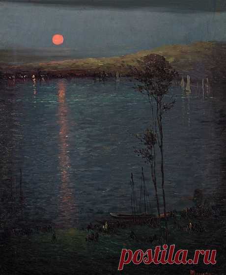 lilacs and wild geese: wonderingaboutitall: Moon On Lake - Leon Dabo