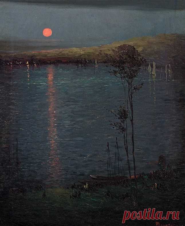 lilacs and wild geese: wonderingaboutitall: Moon On Lake - Leon Dabo