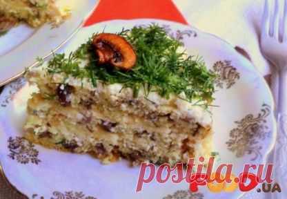 Невероятно вкусный закусочный торт с грибами и сырным кремом