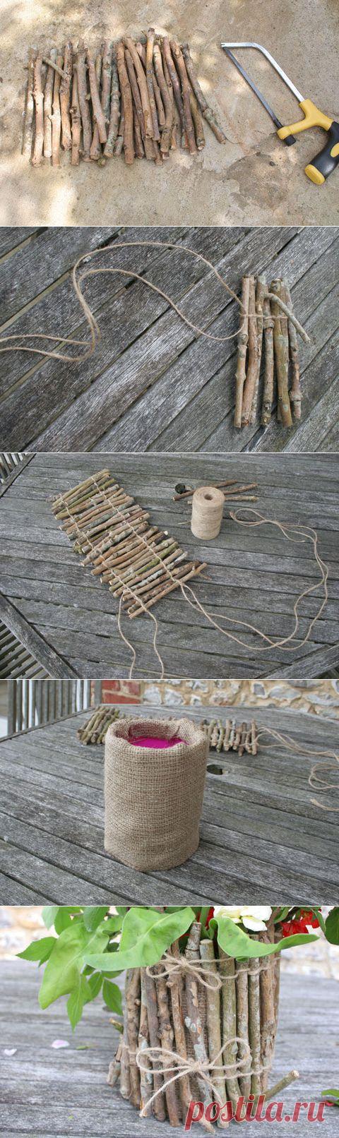 Цветочный горшок из прутиков.