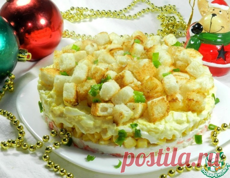 Крабовый салат с чесночными сухариками – кулинарный рецепт
