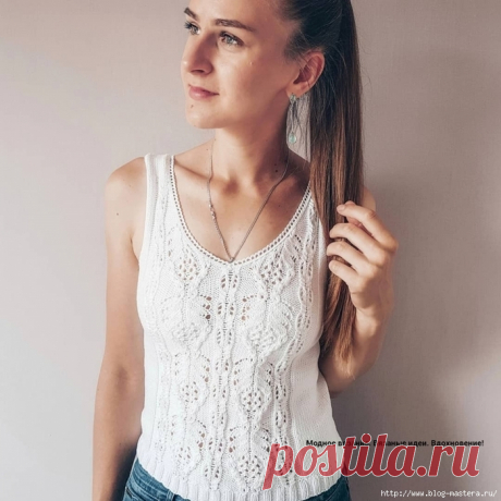 Нежный топ со вставкой красивым растительным узором. Спицами. / Обсуждение на LiveInternet - Российский Сервис Онлайн-Дневников