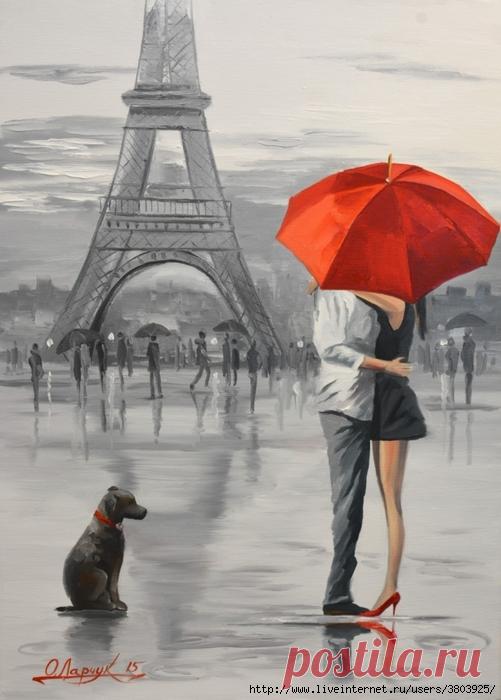 Черно-белая любовь под красным зонтом...