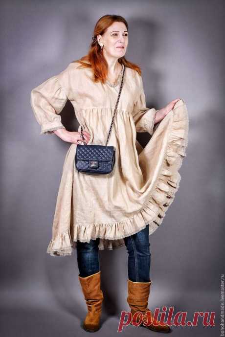 Купить Платье Льняное Счастье Бохо - платье, бохо, для полных, большой размер, boho, лен, лён