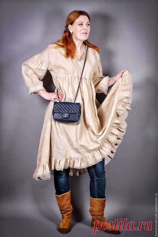 Купить Платье Льняное Счастье Бохо - платье, бохо, для полных, большой размер, boho, лен, лён