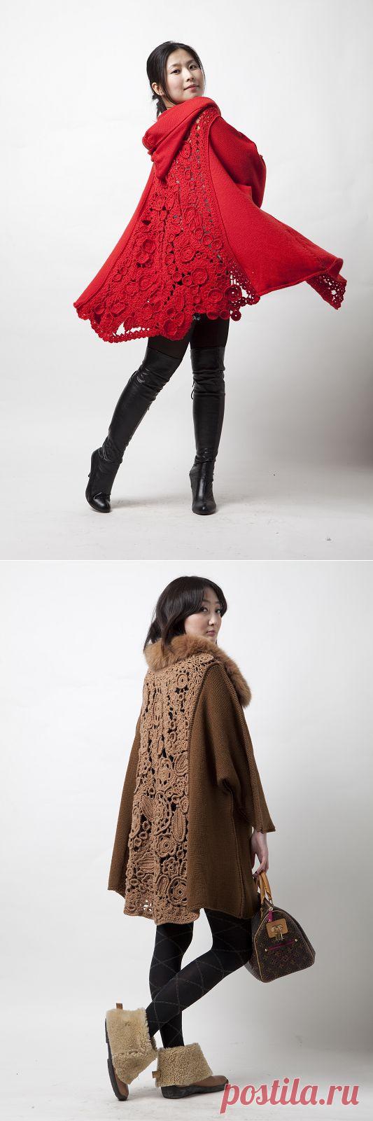 Оригинальное пальто: ткань+ирландское кружево.