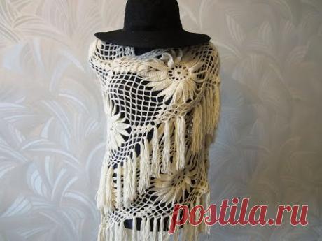 Шаль с  цветком Ч 1 Shawl with large flower Crochet Р 1